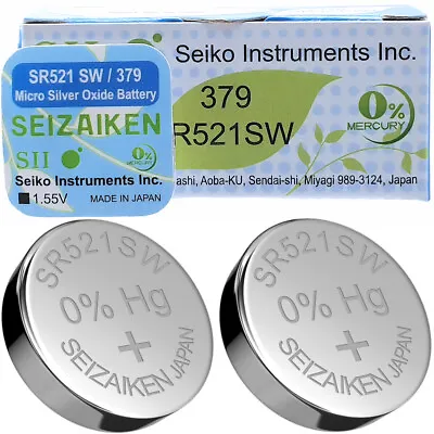 2 X Seiko 379 SR521SW SR63 1.5V Silver Oxide Watch Batteries • £2.39