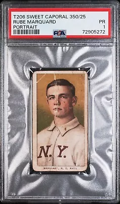 1909-1911 T206 Rube Marquard Portrait Sweet Caporal 350/25 PSA 1 #72905272 • $127.25