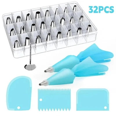 £8.17 • Buy 32 Pcs Set NOZZLE BOX Cake Baking Decorating Kit Tools Piping Tips Icing Bags