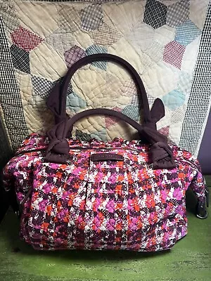 VERA BRADLEY Purse Houndstooth Tweed Hadley East West Satchel Bag Pink • $8.99