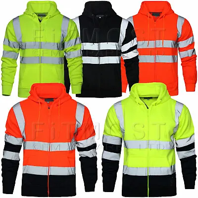 £18.95 • Buy Hi Viz Vis High Visibility Jacket Hoodie Work Zip Hooded SweatShirt Fleece SMLXL