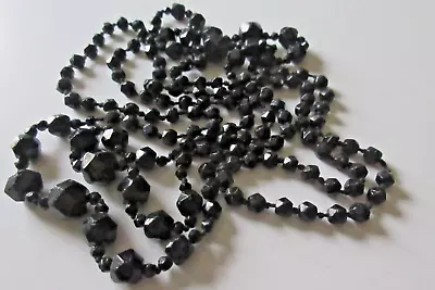 Antique Victorian Opera 60  French Jet Crystal Bead Necklace Sautoir ~ Faceted • $195