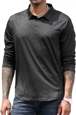 Lexiart Mens Athletic Polo Shirts Long Sleeve Collared Shirt Solid Color Golf T- • $12.99