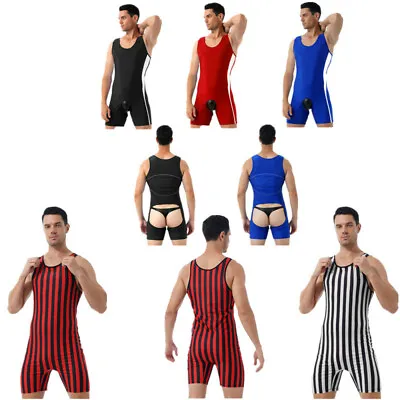 Men's One Piece Bodysuit Backless Jockstrap Underwear Leotard Wrestling Singlet • £6.61