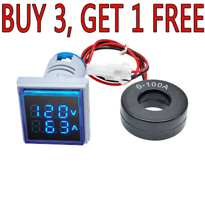 AC 60-500V 0-100A 22mm 3 In 1 Voltmeter Ammeter LED Digital Volt/AMP Meter USA • $6.99