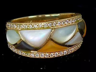 Kabana 14k Gold Diamond Mother Of Pearl Gemstone Band Ring-Estate Jewelry 8.9g • $1599.99