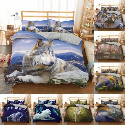 3D Wolf Duvet Quilt Cover Wolves Breathable Bedding Set Single Double Queen King • $13.19