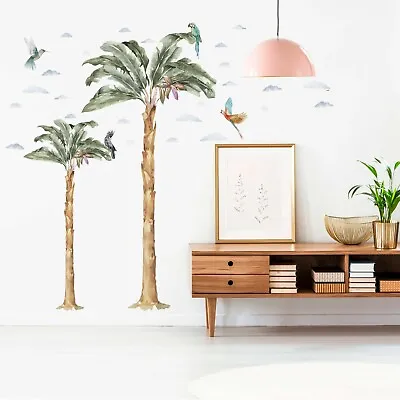 Jungle Coconut Tree Palm Trees Wall Fabric Decal Set Sticker Room Birds Decor • $42.50