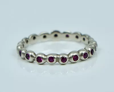 Vintage 14K White Gold Red Ruby Eternity Band Ring Sz 7 Stack Stacking Modernist • $295