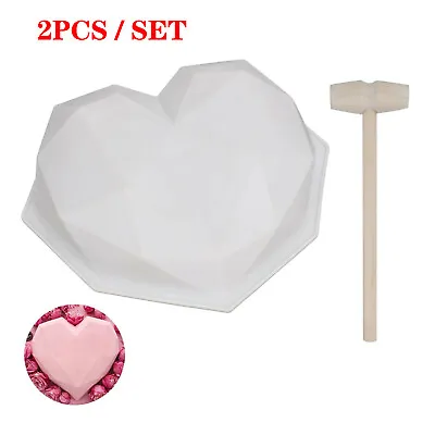 2/4/6PCS 3D Large Silicone Heart Shape Cake Mould Chocolate Baking Mold DIY UK • £4.68