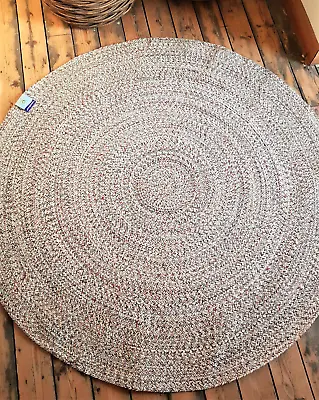 120x120cm Ivory Flecked Cotton Circle Rug Rustic Scandi Circular Reversible SALE • £19.99