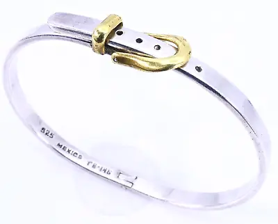 Vintage Taxco Mexico Sterling Silver Brass Belt Buckle Bangle Bracelet 6.5 - 7  • $31.50