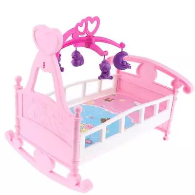 Colorful Simulation Doll Bed Cribs Rocking Cradle Model For • £13.22