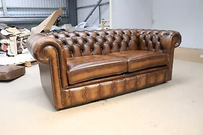 Chesterfield 2 Seater Sofa Real Leather Antique Tan Made In England • £879.99