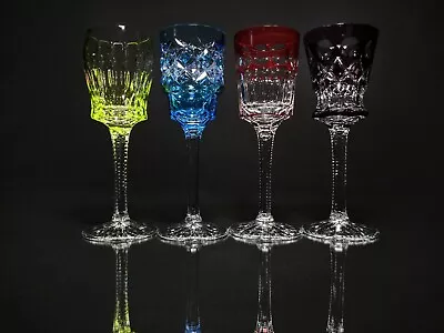 Faberge Colored Crystal Cordial Na Zdorovye Glasses 5 3/4  H X 2  At Rim • $795