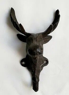Antique Cast Iron Wall Hooks Brown 3D Elk Deer Coat Hat Towel Hanging Vintage • $20
