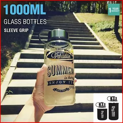 Glass Water Bottle 1L 1000ml BPA Free Sports Tea Crystal Juice Drinking Bottles • $17.90