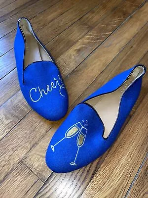 Rare J. Crew Addie Blue Cheers Champagne Slip On Flats Shoes Loafers Size 8.5 • $50