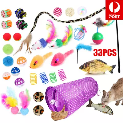 33 Items Lovely Cat Kitten Toy Bulk Buy Pet Toys Rod Fur Mice Bells Balls Catnip • $21.24