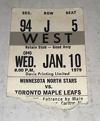 1/10/79 Toronto Maple Leafs Minnesota North Stars Met Center NHL Ticket Stub • $18.74
