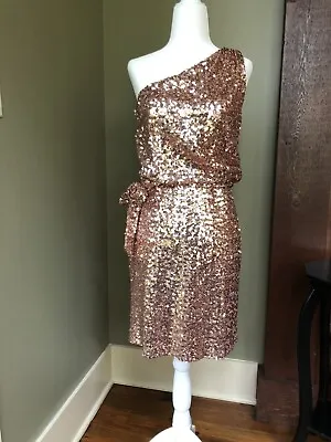 NWOT Stunning Aiden Mattox Rose-Gold One-Shoulder Sequined Dress Size 2 • $120