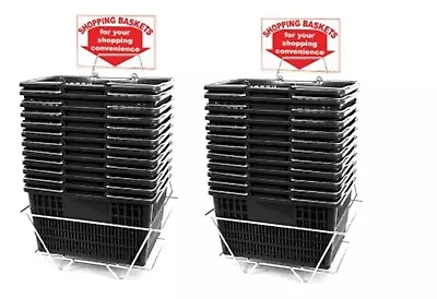 NEW 24 Standard Shopping Baskets - Chrome Handles - Metal Stand And Sign - Black • $220.46