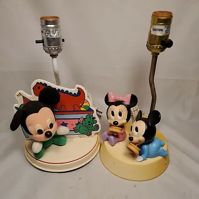 2 Vintage Disney Lamps Mickey And Minnie Mouse With Night Light Nursery • $27.99