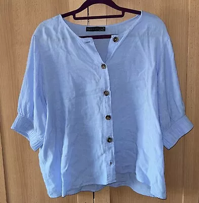 M&S Light Blue Linen Blend 3/4 Sleeve Blouse - Size UK 18 • £7