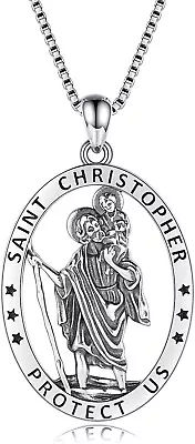 Sterling Silver Saint Christopher Pendant Necklace Jewelry Gift For Men Women • $61.82