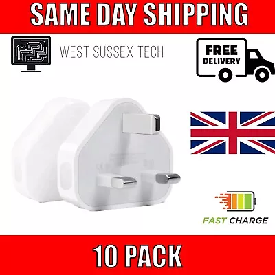 10 Pack UK USB Wall Charger 3 Pin Plug Mains Adapter For Phones Tablets • £19.99