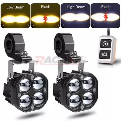 Pair Yellow White Motorcycle LED Spot Light Auxiliary Headlight Fog Driving Lamp • $89.85