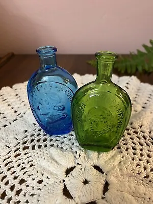 VTG Miniature Glass Bottles Blue And Green George Washington Ben Franklin • $8