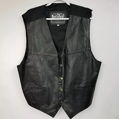  SATREL Black Leather & Fabric Snap Front Vest Size XL EUC • $28.95