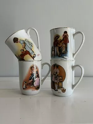 Set Of 4 Vintage 1981 Norman Rockwell Coffee Mugs Cups Made In Japan 4” • $10