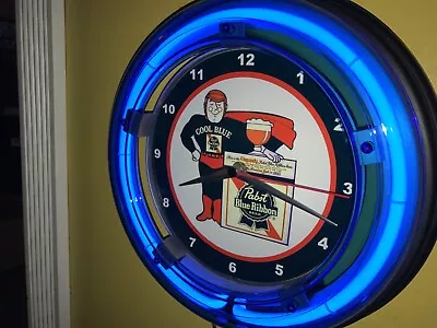 Pabst Blue Ribbon Cool Blue Beer Bar Man Cave Neon Wall Clock Advertising Sign • $109.99