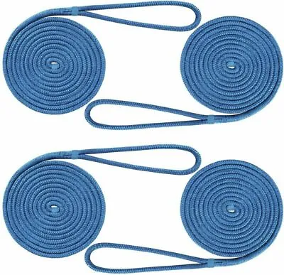 $27.89 • Buy 4-Pack 1/2 Inch 20 FT Double Braid Nylon Boat Dock Line Mooring Rope Blue Color