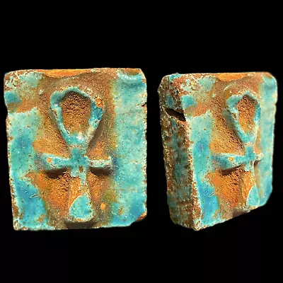 ANCIENT EGYPTIAN FAIENCE GLAZED ANKH CROSS AMULET  664 - 332bc (3) • £0.99