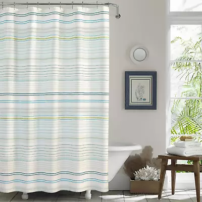 - Fabric Shower Curtain Stylish Striped Bathroom Decor Hook Holes Top (La Scal • $32.66