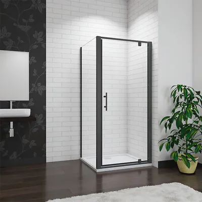Pivot Black Shower Enclosure Walk In Shower Door Side Panel StoneTray Waste Trap • £236