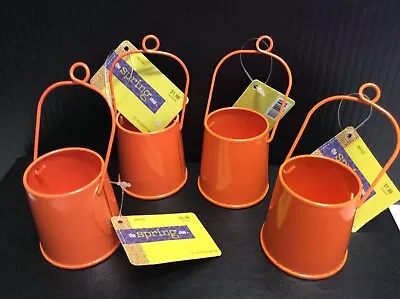 Orange Metal Buckets Pails Tins W/ Handles Halloween 🎃Crafts (4) NEW Mini 2” • $3.95