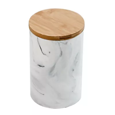 Airtight Ceramic Tea Canister With Wooden Lid - Grey Marble Pattern • £15.19