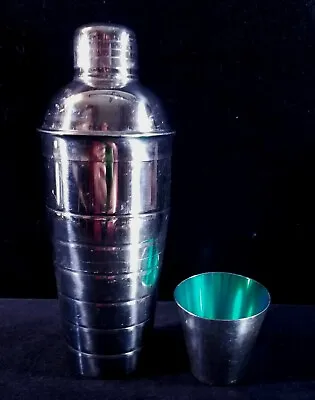 Vintage Stainless Steel Martini Cocktail Shaker & Stainless Emerald Interior Cup • $19.99