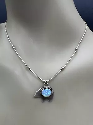 Vintage Sterling Silver Fire Opal Bear Navajo Pendant Necklace Native Indian • $51