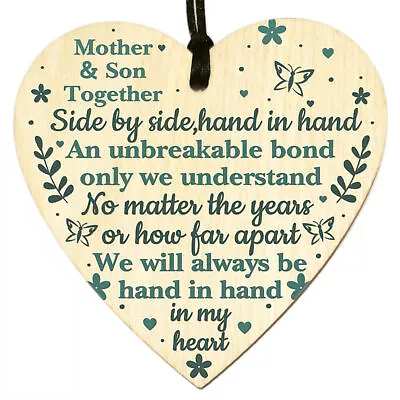 Mother And Son Gifts Wooden Heart Mothers Day Gift From Son Mum Birthday Gifts • £3.49