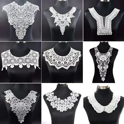 White Embroidered Collar Appliques Floral Sewing Trims Neckline Lace Dress Decor • $10.05