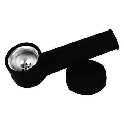 1pc Silicone Smoking Pipe With Metal Bowl & Cap Lid 3.4'' Mini Pocket Pipe Black • $7.40