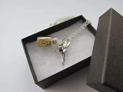 $6.10 • Buy Handmade Pretty Tinkerbell Fairy Gold Dust Make A Wish Glass Jar Chain Necklace