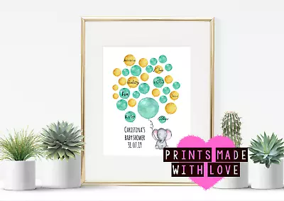 Elephant Baby Shower Guestbook - Thumbprint Fingerprint Alternative Balloons • £5.95