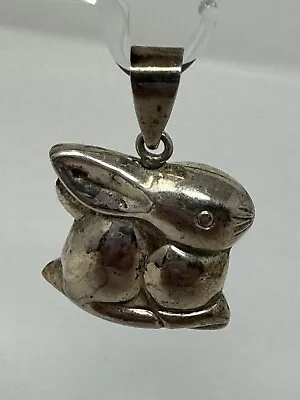 Vintage Sterling Silver Puffy Bunny Rabbit Pendant • $15.99