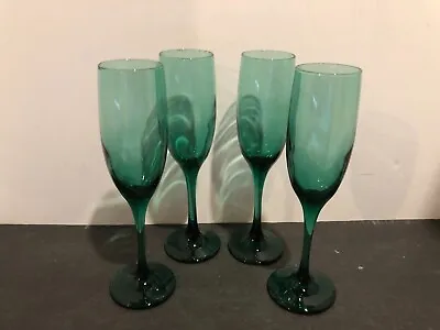 $21.99 • Buy Set Of 4 Vintage Libbey Premiere Juniper Green Champagne Flutes Glasses